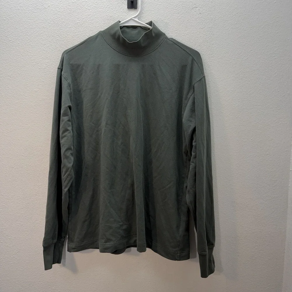 Uniqlo Mens Green Heattech Ultra Warm Mock Neck Long Sleeve Thermal Shirt Hiking